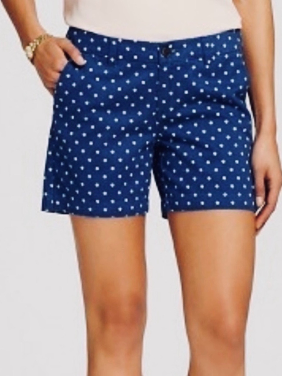 Merona Navy Royal Blue Polka Dot Flat Front Cotton Chino Shorts Summer Casual